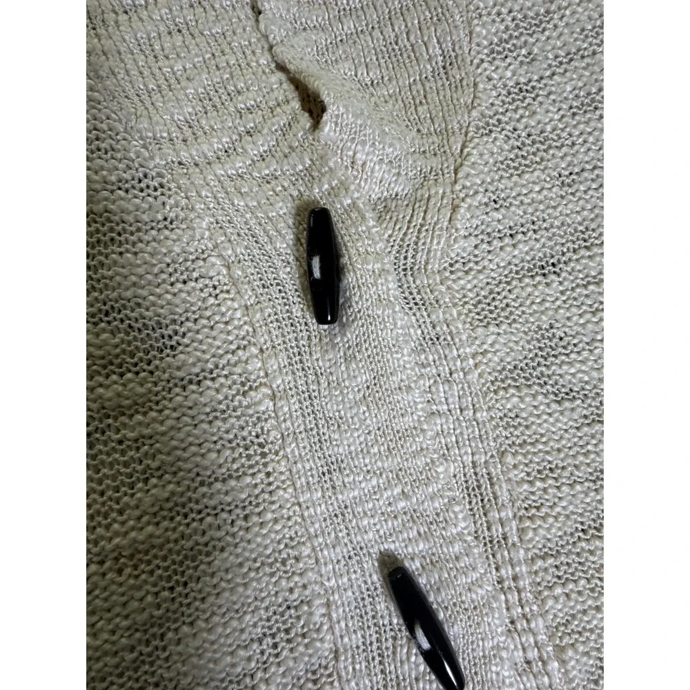 Oversized Toggle Button Knit Cardigan Sweater~Sz L~Ivory Shawl Collar 3/4 Sleeve